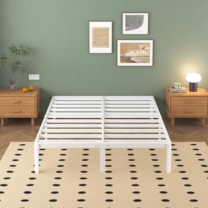 Lutown-Teen Fém Ágyváz 140x190 cm, Fehér, Lécezett Ráccsal, 30,5 cm Magas — nagy karc, útmutató nélkül (állapot: lásd a 2. képet)