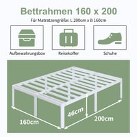 Lutown-Teen Metalni bračni krevet 160x200 cm s okruglim kutnim nogama, visina 46 cm, bijeli, s podnicom, prostorom za odlaganje, bešuman, jednostavna montaža 2