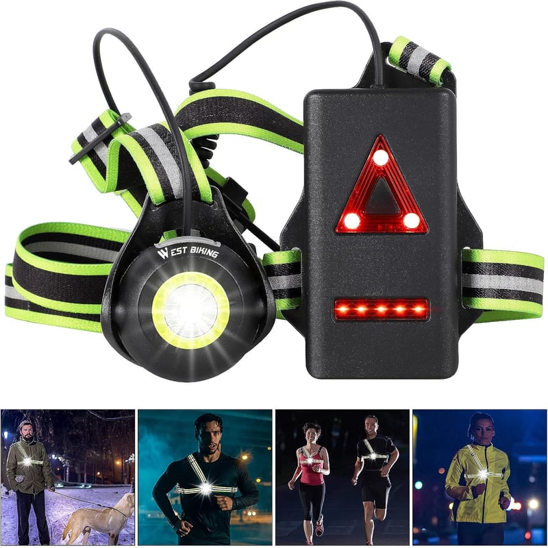 LuTuo Futólámpa 500 Lumen - USB Tölthető Mellkaslámpa 90° Állítható Fejjel, Vízálló LED Sportlámpa 360° Fényvisszaverővel Futáshoz, Horgásza