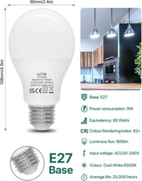LUTW E27 LED izzó 9W 6500K hideg fehér 900 lm 3 db csomag 2