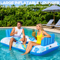 Nafukovací matrac Luxfero pre 2 osoby, 220 x 110 cm, s držiakom na nápoje a telefón, zosilnený bazénový matrac pre dospelých, modro-biely 7
