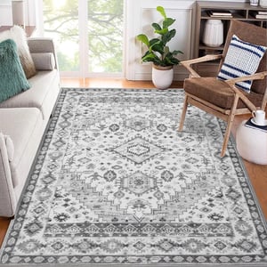 LuxFocus Sivi Vintage Tepih - Periv u perilici rublja, Tepih kratke niti, Protuklizni tepih za dnevni boravak, Orijentalni tepih, 160x230