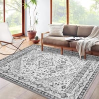 LuxFocus Szürke Vintage Szőnyeg - Mosógépben Mosható, Rövid Szálú, Csúszásgátló Aljú Nappali Szőnyeg, Keleti Mintázatú Padlószőnyeg, 160x230 - Grey, Polyester 2