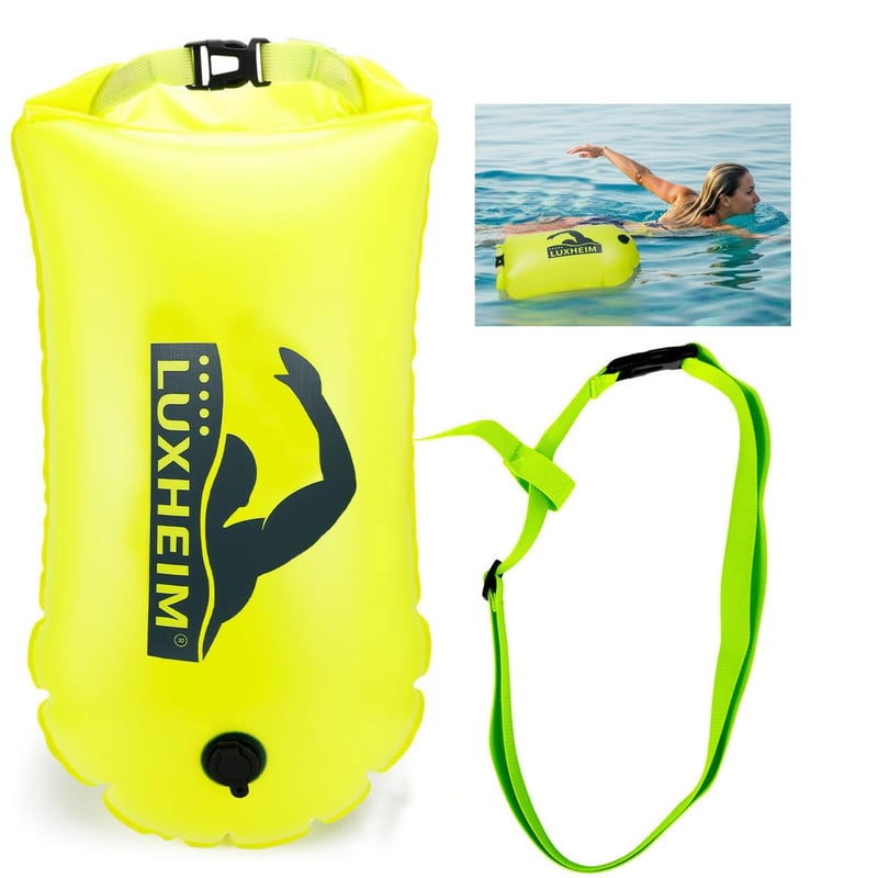Geamandură de înot LUXHEIM 28L cu sac uscat, dublă cameră de aer gonflabilă, pentru înot în ape deschise, triatlon, geamandură de tractare impermeabilă din PVC