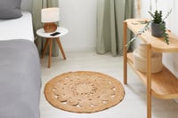 Covor rotund din iută LUXOR living Balo – Covor Boho țesut manual din iută și bumbac, reversibil – Pentru living, hol și dormitor – Natur, Ø 60 cm 1
