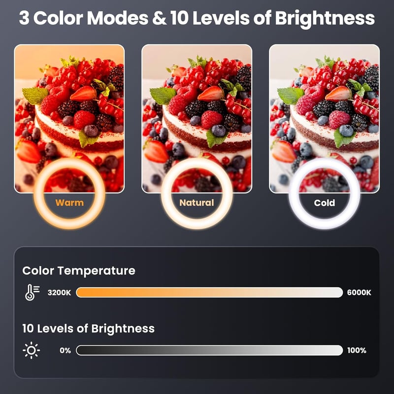 LUXSURE 10,5" LED gyűrűlámpa állvánnyal, 2 telefontartóval és Bluetooth távirányítóval