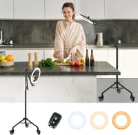LUXSURE Állványos Körlámpa 10 Hüvelykes Fékezhető Kerekekkel - Bluetooth Távirányítóval Tartalomkészítéshez, Élő Közvetítéshez, Videófelvéte 1