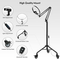 LUXSURE Állványos Körlámpa 10 Hüvelykes Fékezhető Kerekekkel - Bluetooth Távirányítóval Tartalomkészítéshez, Élő Közvetítéshez, Videófelvéte 7