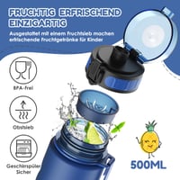 Luyiilo Sticlă pentru copii 500 ml, anti-scurgere, fără BPA, cu infuzor pentru fructe, pentru școală, drumeții și băuturi carbogazoase, Albastru 2