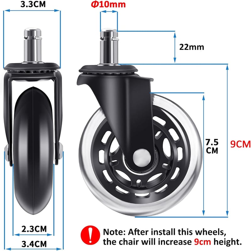 LUZOON Irodai Szék Görgő 10x22mm 5db Gumis Kerekek 250kg Terhelhetőség