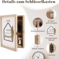 Lvefyti Fa Kulcstartó Szekrény 6 Akasztóval - Fali Kulcsrendező Szárított Virág Dekorációval és HOME Mintával - Ékszertartó Fém Zárral 5