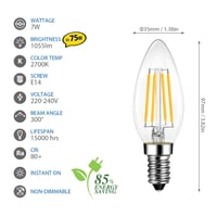 LVWIT E14 LED žarulja svijeća, toplo bijela, 7W, filament za lustere, 1055LM 2700K, zamjena za halogenu od 75W, neprigušiva, pakiranje od 6 komada 2