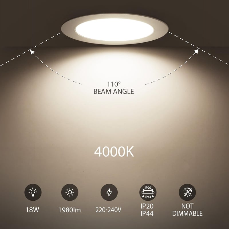 LVWIT LED Beépíthető Spotlámpa 18W 4000K Semleges Fehér 6db Szett