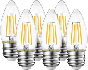 Bec LED tip lumânare LVWIT E27 4W, echivalent 40W, 470 lm, alb cald 2700K, nereglementabil, C35, 6 bucăți