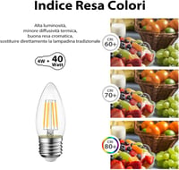 Bec LED tip lumânare LVWIT E27 4W, echivalent 40W, 470 lm, alb cald 2700K, nereglementabil, C35, 6 bucăți 4