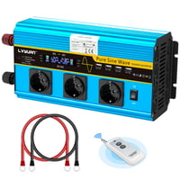 LVYUAN 2500W/5000W menič napätia DC 12V na AC 230V s čistou sínusoidou, LCD displejom, diaľkovým ovládaním, 3 AC zásuvkami a 4 USB portmi 1
