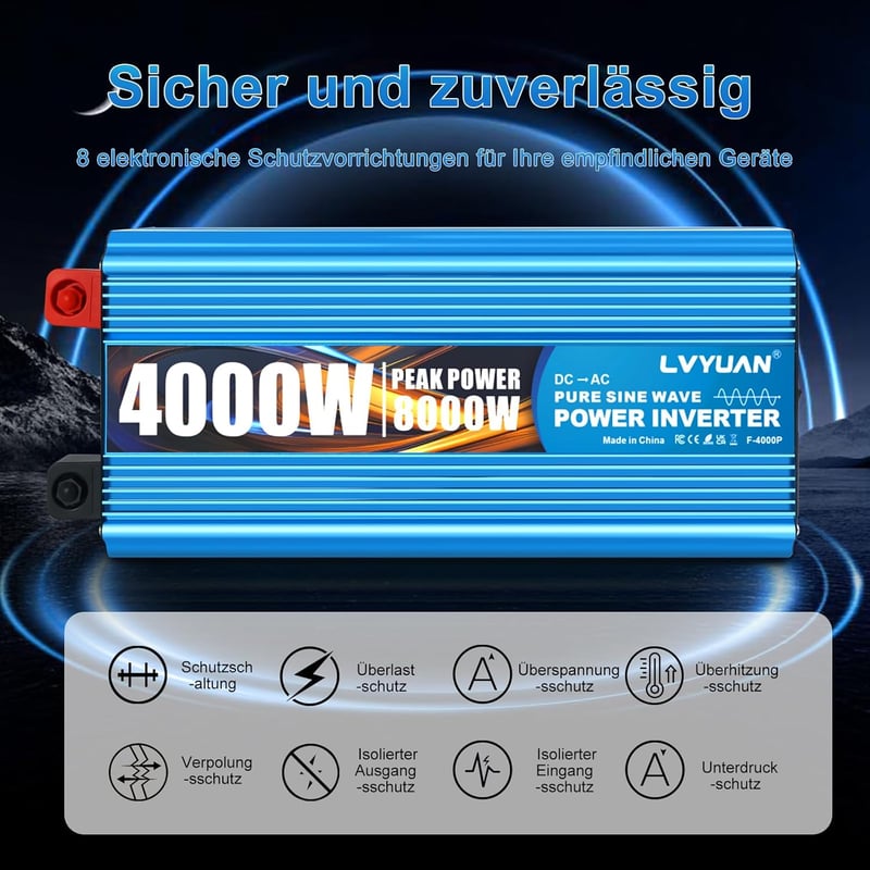 LVYUAN 4000W/8000W Tiszta szinusz inverter 12V-230V áramátalakító távirányítóval