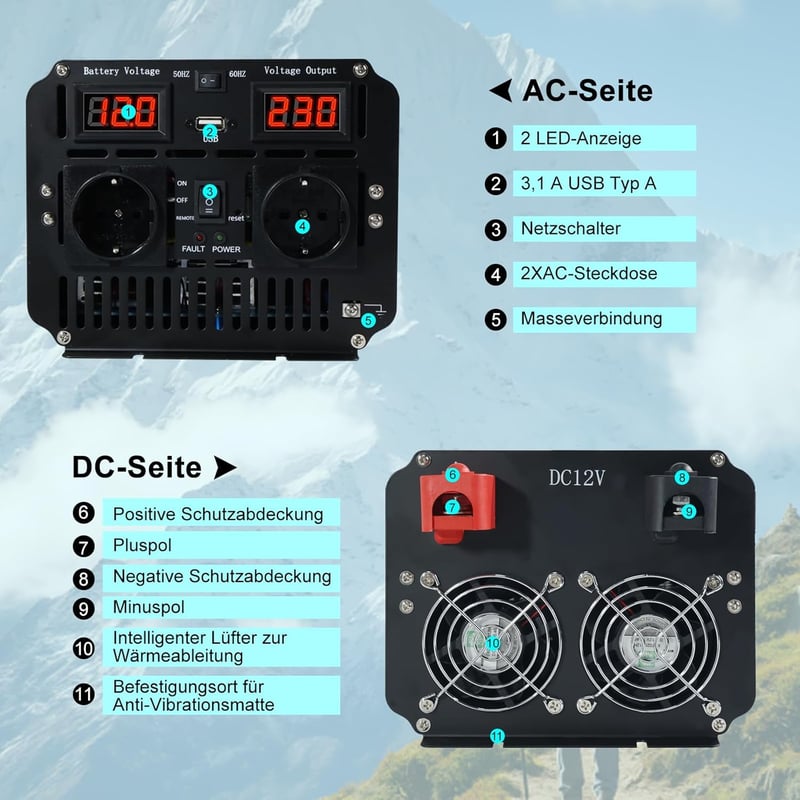 LVYUAN 4000W/8000W Tiszta szinusz inverter 12V-230V áramátalakító távirányítóval