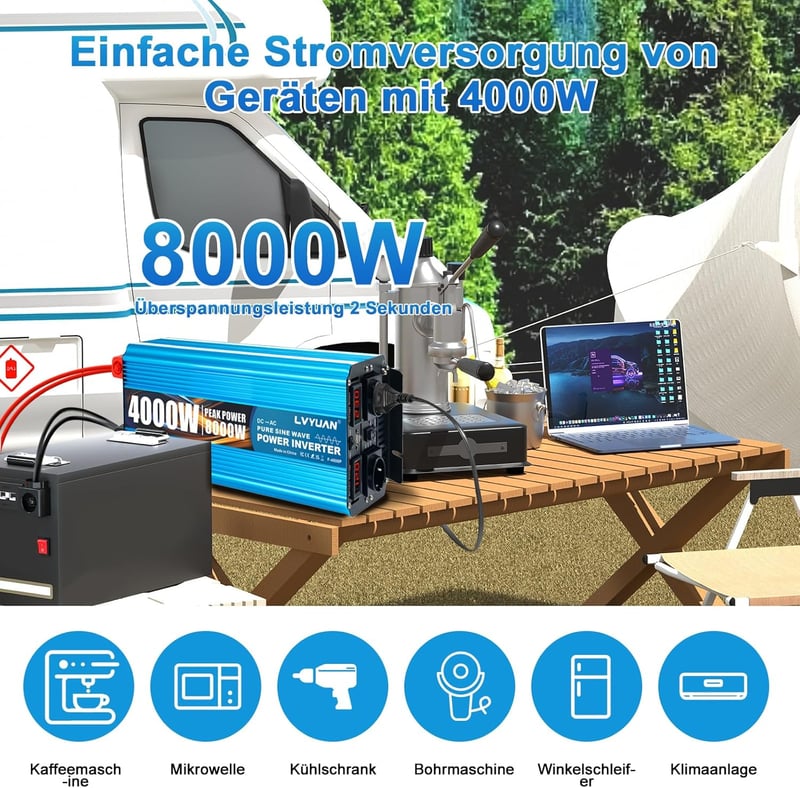 LVYUAN 4000W/8000W Tiszta szinusz inverter 12V-230V áramátalakító távirányítóval