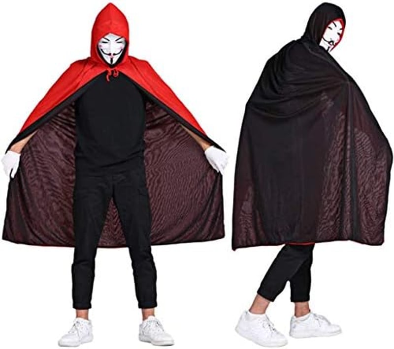 Lxing Piros-Fekete Fordítható Kapucnis Köpeny Halloween Jelmez 140cm
