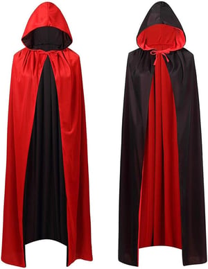 Lxing Piros-Fekete Fordítható Kapucnis Köpeny Halloween Jelmez 140cm