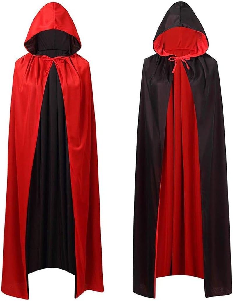 Lxing Piros-Fekete Fordítható Kapucnis Köpeny Halloween Jelmez 140cm