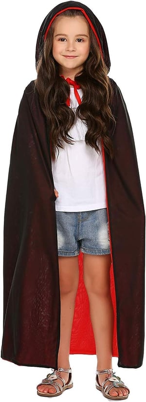 Lxing obostrani Halloween ogrtač s kapuljačom - crveno-crni - 140 cm + 3 komada