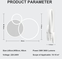 LXJCSM 36W Szabályozható LED Mennyezeti Lámpa - 65cm 3-Gyűrűs Modern Világítás, Távirányítóval, 3000K-6000K Állítható Színhőmérséklet, Nappa 6