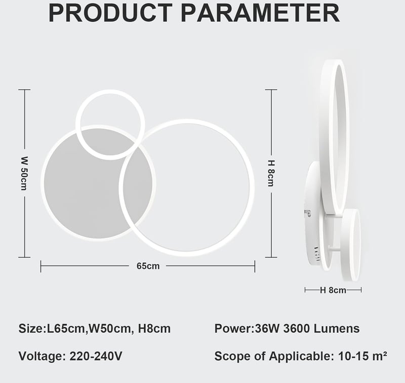 LXJCSM 36W Szabályozható LED Mennyezeti Lámpa - 65cm 3-Gyűrűs Modern Világítás, Távirányítóval, 3000K-6000K Állítható Színhőmérséklet, Nappa