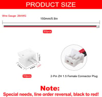 Lyeteung JST 1.5 ZH 2 Pin Csatlakozó Készlet - 50 Szett Mini Mikro Dugó 150mm Kábellel és Aljzat - Fekete-Piros Vezetékkel RC Modellekhez 2