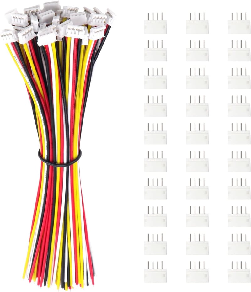 Lyeteung JST 1.5 ZH 4 Pin Csatlakozó Készlet - 30 Szett Mini Mikro Konnektor 150 mm 26AWG Kábellel és Női Csatlakozóval - Elektronikai Alkat