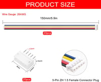 Lyeteung JST 1.5 ZH 5 Pin Csatlakozó Készlet - 20 Szett Mini Mikro Konnektor 150 mm 26AWG Kábellel és Anya Csatlakozóval - Elektronikai Alka 2