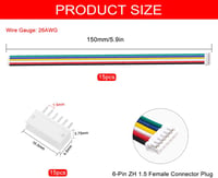 Lyeteung JST 1.5 ZH 6 Pin Csatlakozó Készlet - 15 Szett Mini Mikro Konnektor 150 mm 26AWG Kábellel és Nőstény Csatlakozóval - Elektronikai A 2