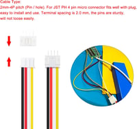 Lyeteung JST 2.0 PH 4 Pin Csatlakozó Készlet - 30 Szett Mini Mikro JST 2.0mm Konnektor 150mm 22AWG Kábellel és Női Csatlakozóval 4