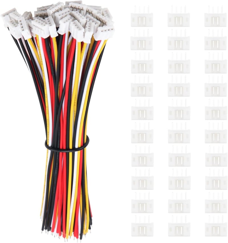 Lyeteung JST 2.0 PH 4 Pin Csatlakozó Készlet - 30 Szett Mini Mikro JST 2.0mm Konnektor 150mm 22AWG Kábellel és Női Csatlakozóval
