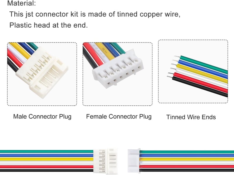 Lyeteung JST 2.0 PH 6 Pin csatlakozó készlet - 10 pár mini mikro JST PH 2.0mm apa-anya csatlakozó 150mm 22AWG kábellel elektronikai projekte
