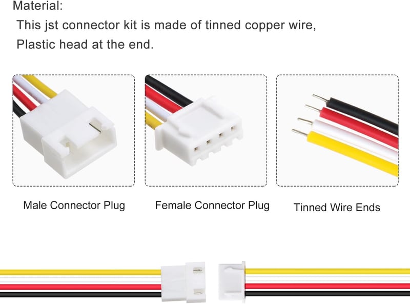 Lyeteung JST 2.54 XH 4 Pin csatlakozó készlet - 15 pár apa és anya csatlakozó 150mm 22AWG kábellel - 2.54mm elektronikai összekötő szett