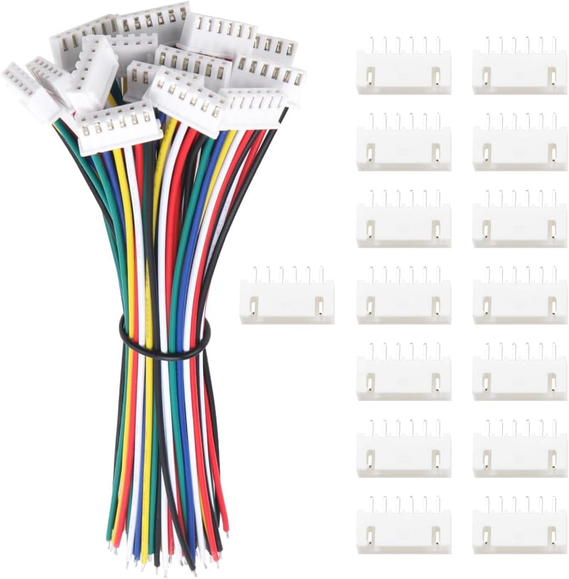 Lyeteung JST 2.54 XH 6 Pin csatlakozó készlet - 15 db mini mikro csatlakozó 150 mm 22AWG kábellel és anya csatlakozóval - elektronikai proje