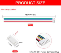 Lyeteung JST 2.54 XH 6 Pin csatlakozó készlet - 15 db mini mikro csatlakozó 150 mm 22AWG kábellel és anya csatlakozóval - elektronikai proje 2