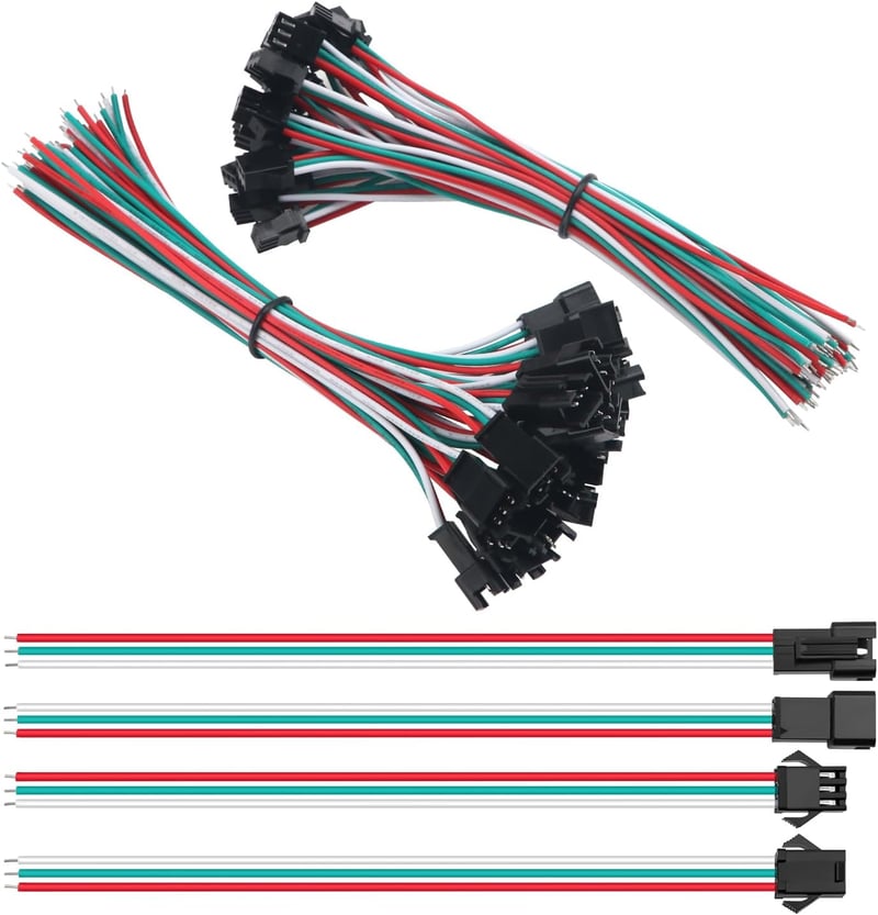 Lyeteung JST SM 3 Pin Csatlakozó Készlet - 20 Pár Mini Mikro JST Dugó és Aljzat 150mm 22AWG Kábellel - Elektronikai Szereléshez