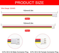 Lyeteung JST XH 2.54mm 3-Pin Csatlakozó Készlet - 20 Pár Dugó és Aljzat 150mm 22AWG Kábellel - Elektronikai Projektekhez, Modellezéshez 2