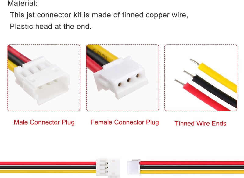 Lyeteung JST ZH 3-Pin Csatlakozó Készlet - 20 Pár Mini Mikro Dugó és Aljzat 150mm 26AWG Kábellel - Elektronikai Projektek, Modellezés