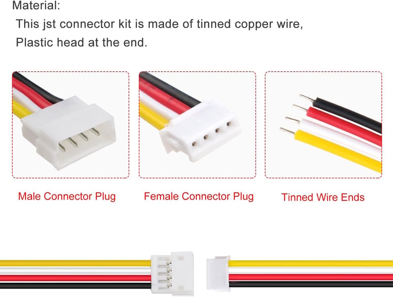 Lyeteung JST ZH 4-Pin Csatlakozó Készlet - 15 Pár Mini Mikro Dugó és Aljzat 150mm 26AWG Kábellel - Elektronikai Projektek, RC Modellek