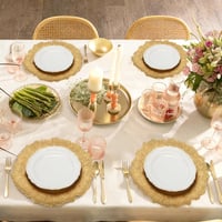 Set 12 bucăți Farfurie Decorativă Rotundă Aurie LYHLYA, 33 cm, Model Striat, Plastic, Decor festiv pentru masă, Decor de nuntă 6