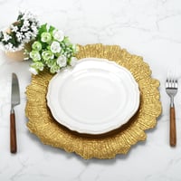 Set 12 bucăți Farfurie Decorativă Rotundă Aurie LYHLYA, 33 cm, Model Striat, Plastic, Decor festiv pentru masă, Decor de nuntă 5