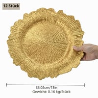 Set 12 bucăți Farfurie Decorativă Rotundă Aurie LYHLYA, 33 cm, Model Striat, Plastic, Decor festiv pentru masă, Decor de nuntă 3