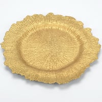 Set 12 bucăți Farfurie Decorativă Rotundă Aurie LYHLYA, 33 cm, Model Striat, Plastic, Decor festiv pentru masă, Decor de nuntă 4