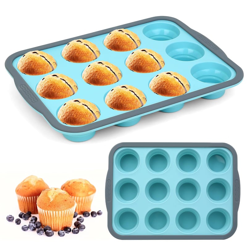 Silikónová forma na muffiny LYIMCHONG na 12 kusov s nepriľnavým povrchom a kovovým rámom na košíčky a brownies