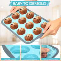 Silikónová forma na muffiny LYIMCHONG na 12 kusov s nepriľnavým povrchom a kovovým rámom na košíčky a brownies 4