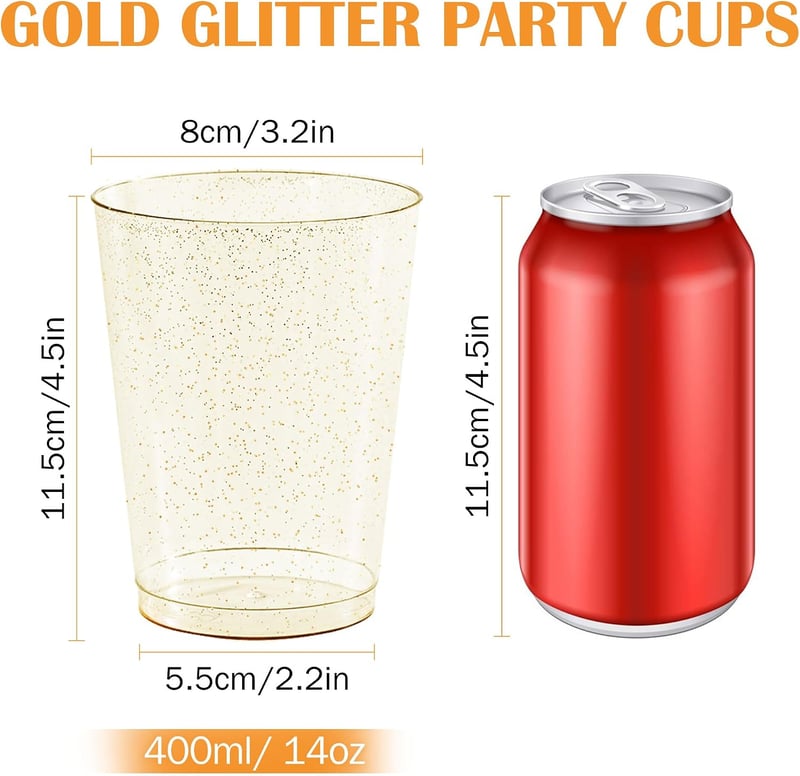 LYLIDIA 20 db Újrafelhasználható Műanyag Pohár 400 ml Arany Glitter Parti Poharak